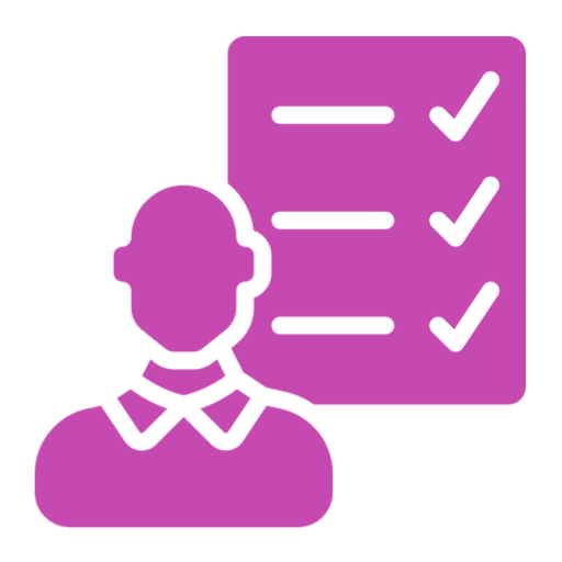 Person icon with checklist in purple